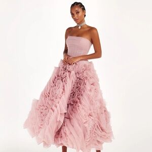 Milla Dramatically flowered tulle dress in misty pink